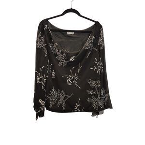 JMD New York Black and White Beaded Floral Sheer like‎ flowy blouse